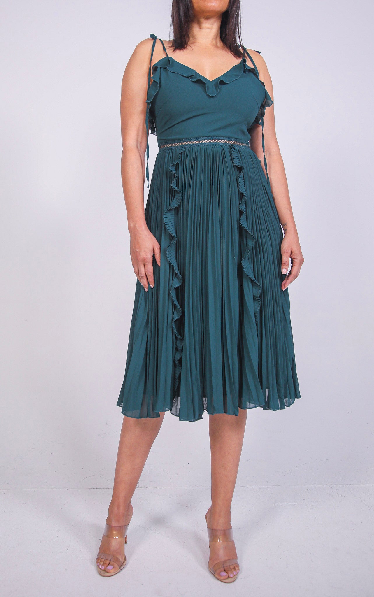 Maia Green Pleated Midi Dress Two Sisters